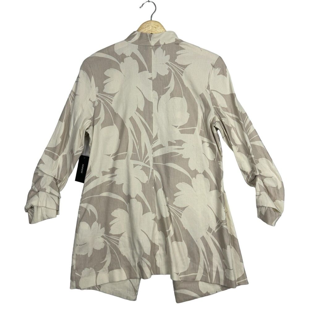 Alfani Floral Linen Cardigan Size Small Long Tan Draped Open Front Ruched Sleeve - Picture 2 of 16